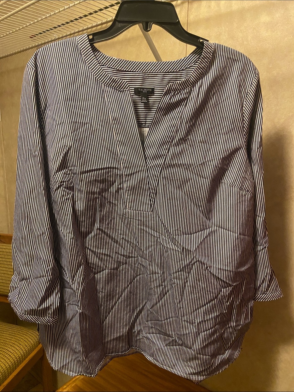 Talbots Navy & White Pinstripe Button-Front Casual Shirt